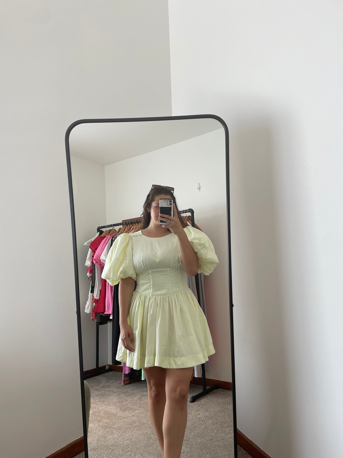 AJE Gianna Puff Sleeve Mini Dress- Light Lemon