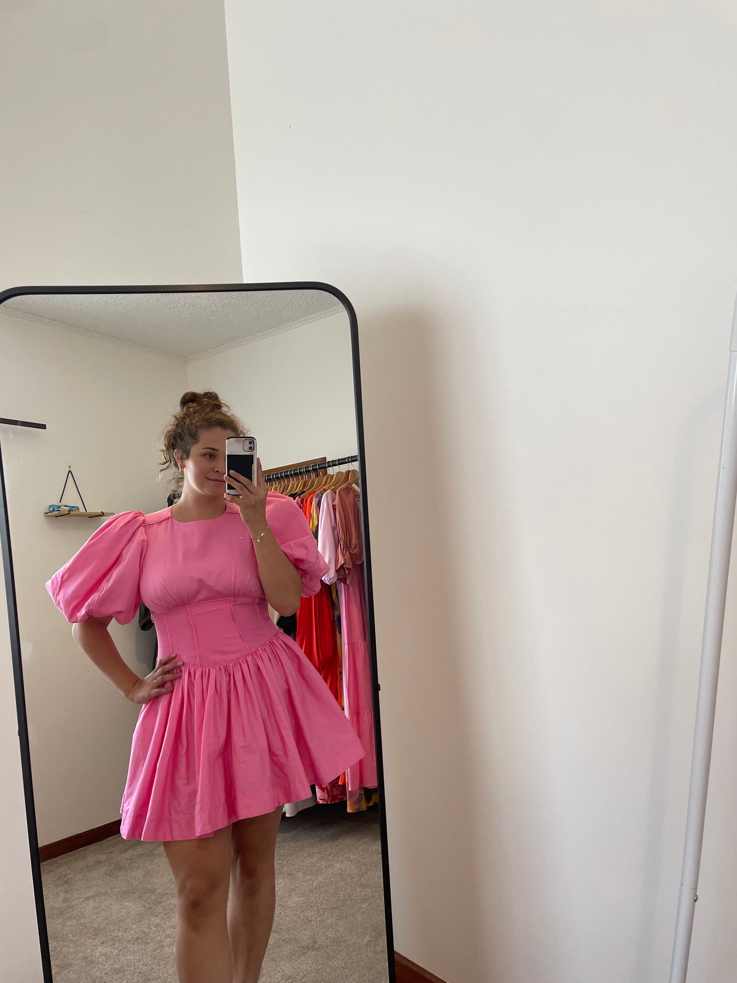 AJE Gianna Puff Sleeve Mini Dress - French Rose Pink