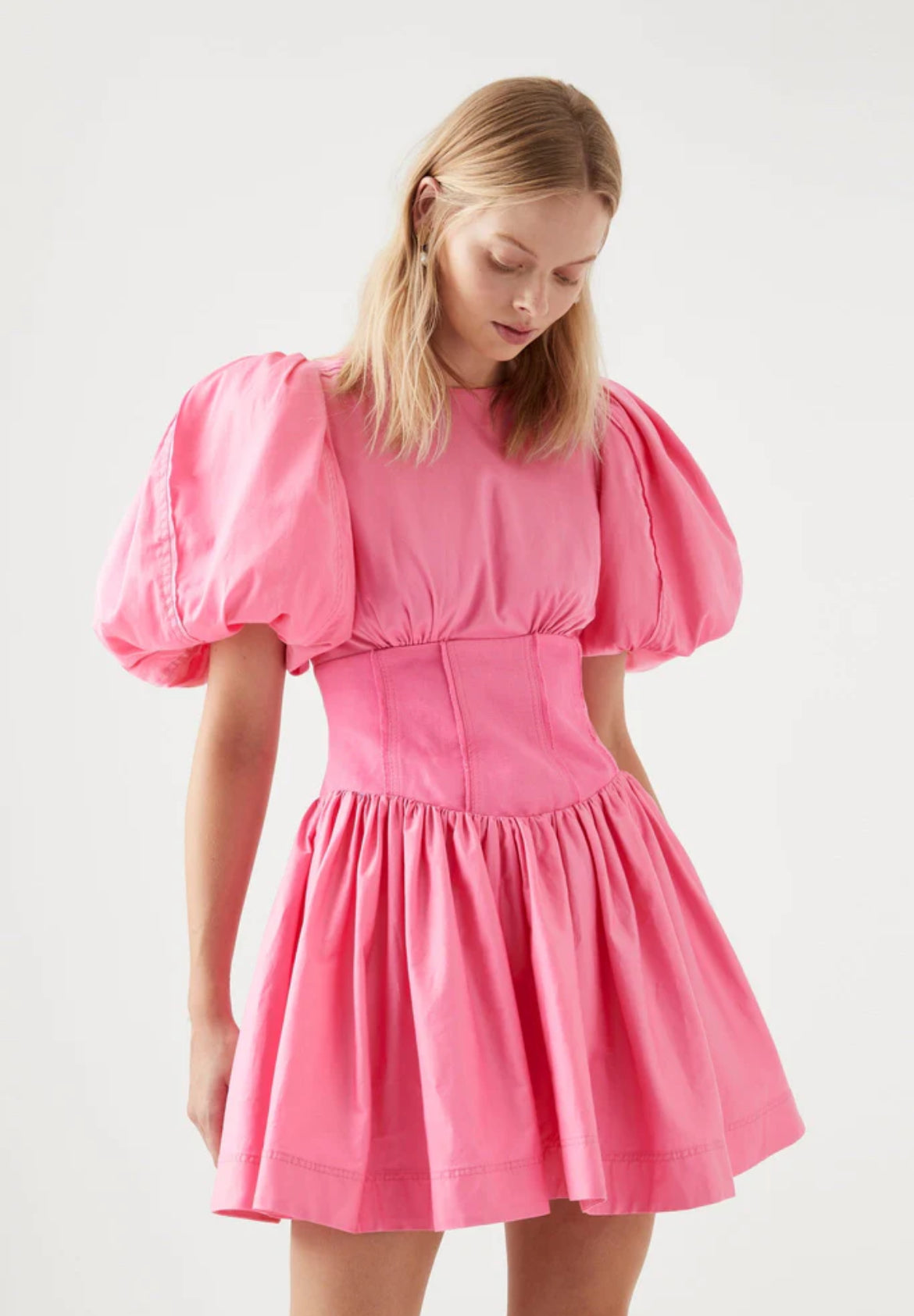 AJE Gianna Puff Sleeve Mini Dress - French Rose Pink