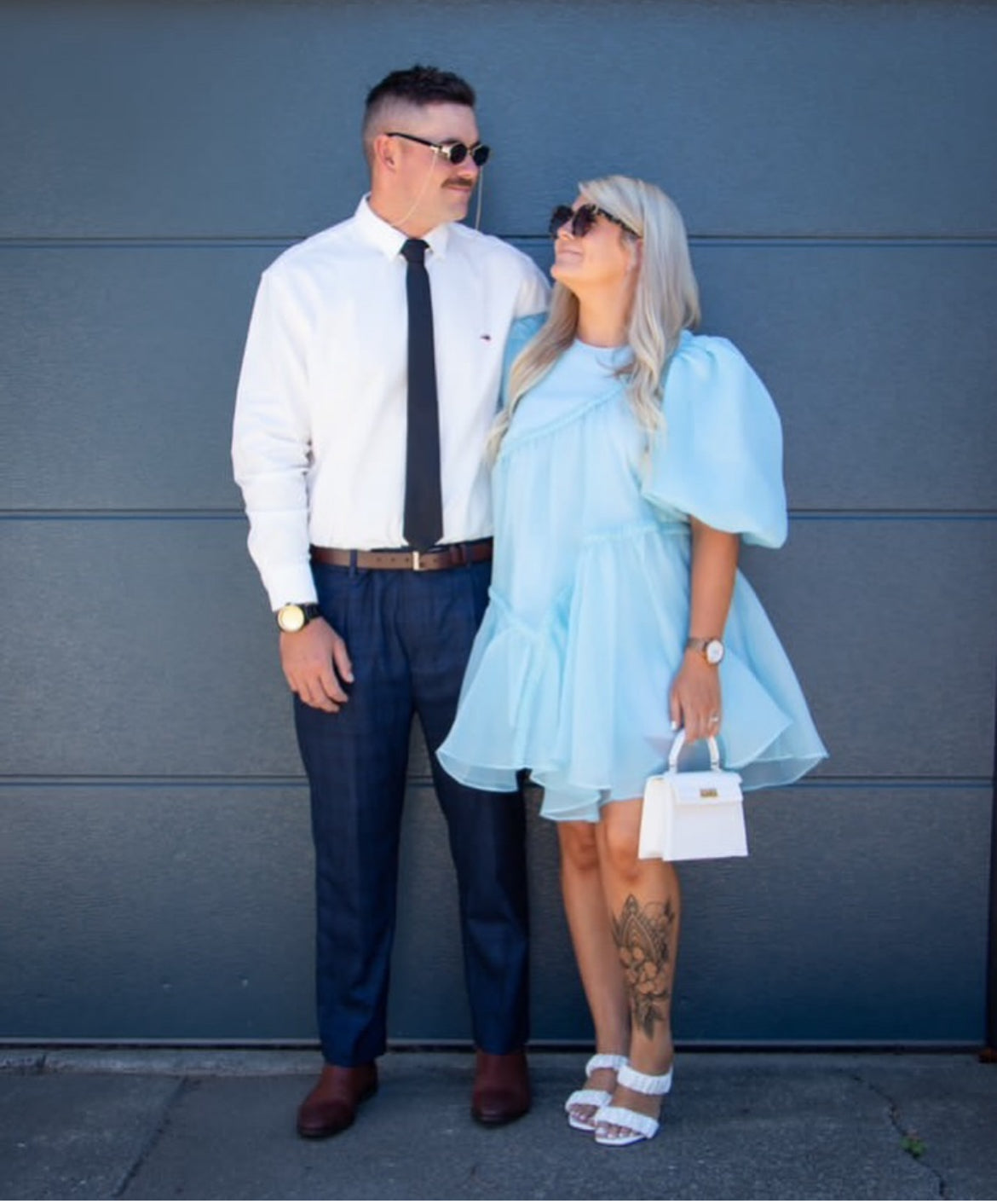 Aje Riviera Asymmetric Braided Puff Sleeve Smock Dress Ice Blue