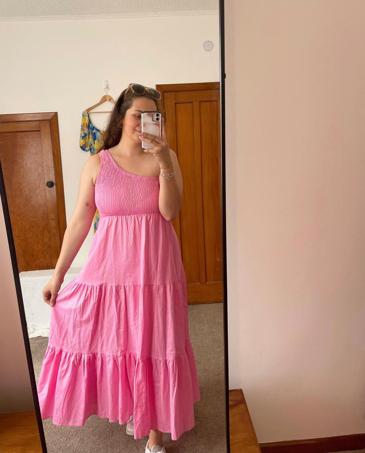 One Shoulder Pink Maxi